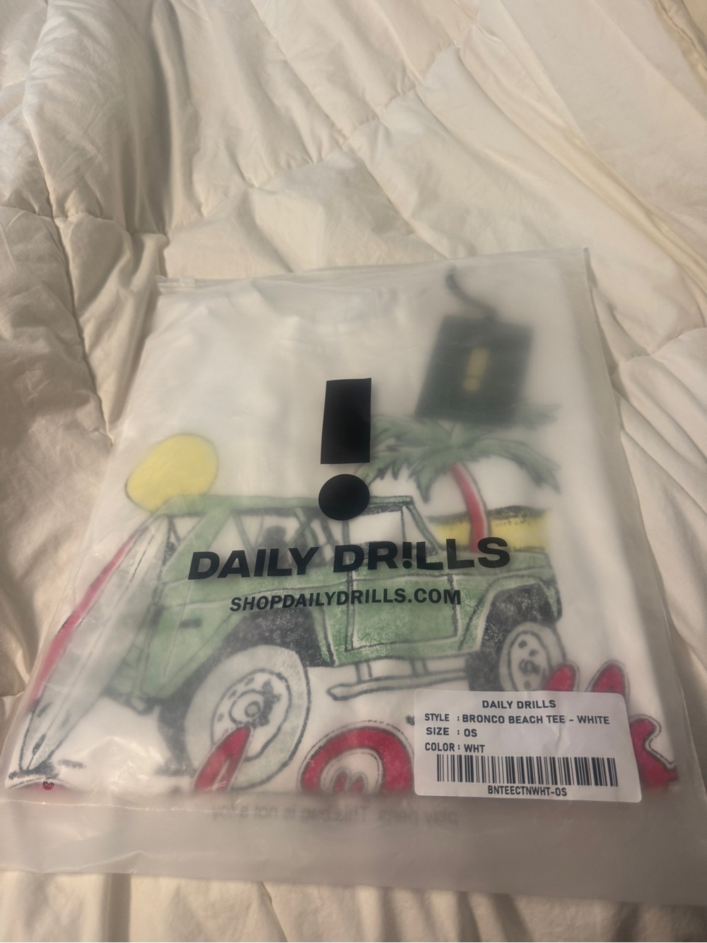 Daily Drills White Bronco Graphic Tee with Tropical Print brand new in packaging